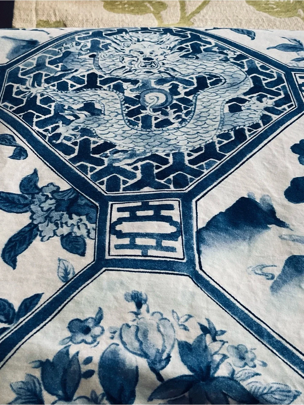VTG Ralph Lauren Palm Harbor Octagonal Blue QUEEN Duvet Cover-Cotton Sateen-USA